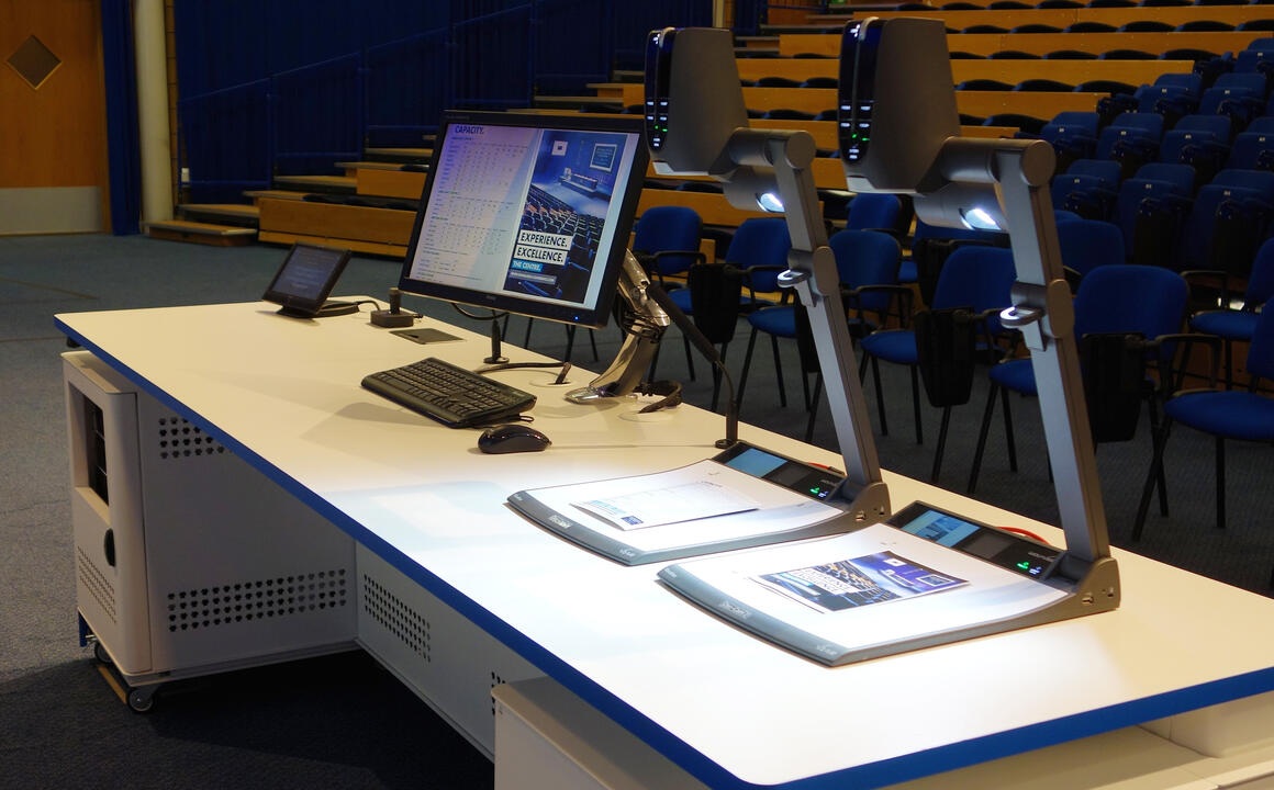 Two WolfVision VZ-9.4F Visualizers installed side by side at Heriot-Watt University.