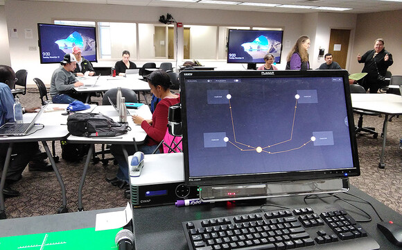 Collaborative classroom at Washington State University. Active learning in action!